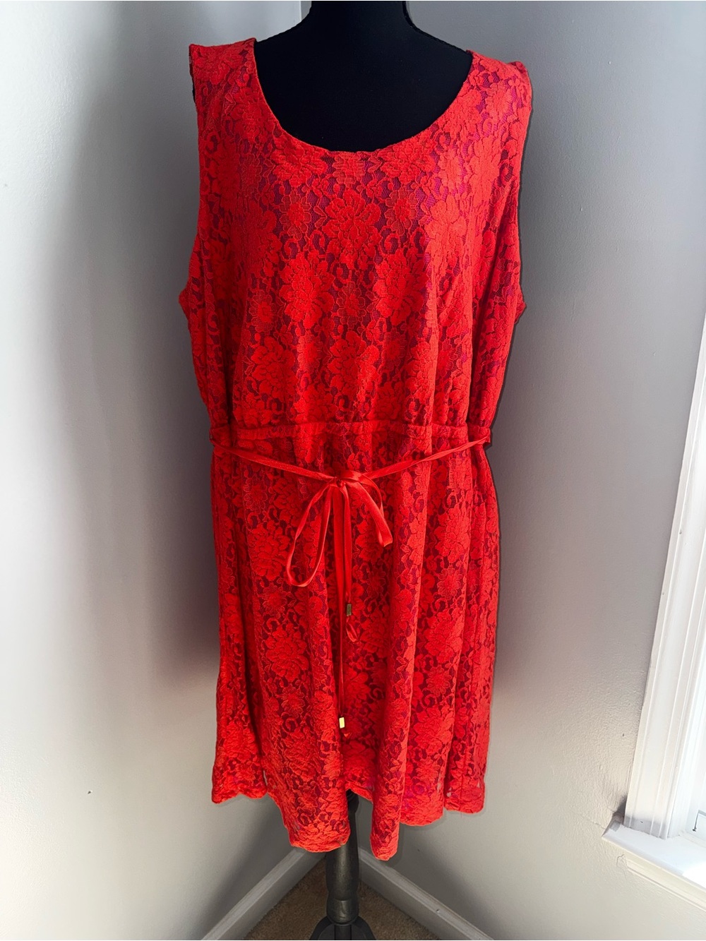 Apt. 9 Red Lace Midi Dress with Tie Waist
